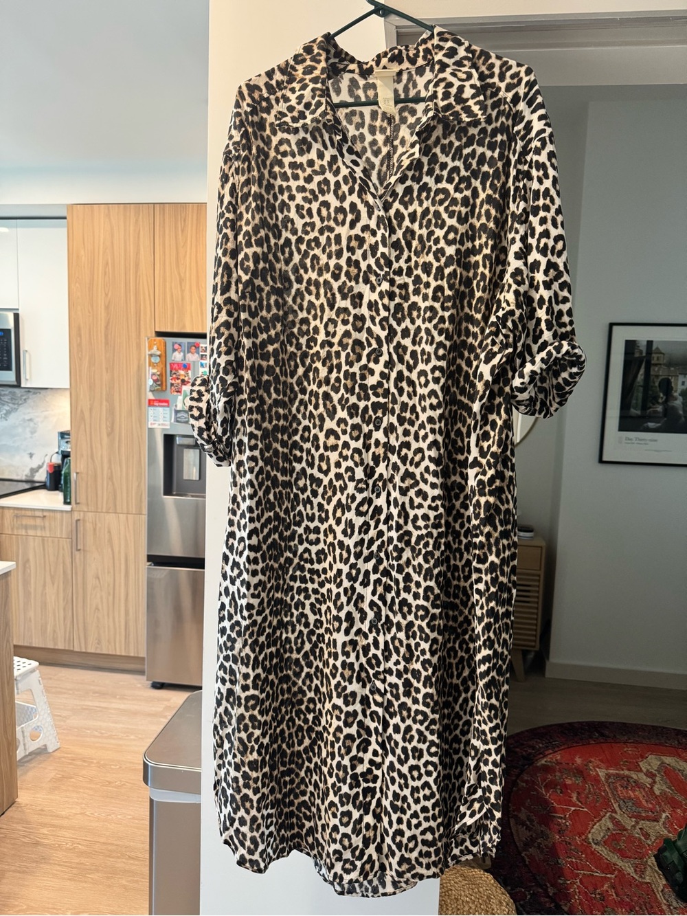 H&M Leopard Print Midi Shirt Dress - Black & Cream